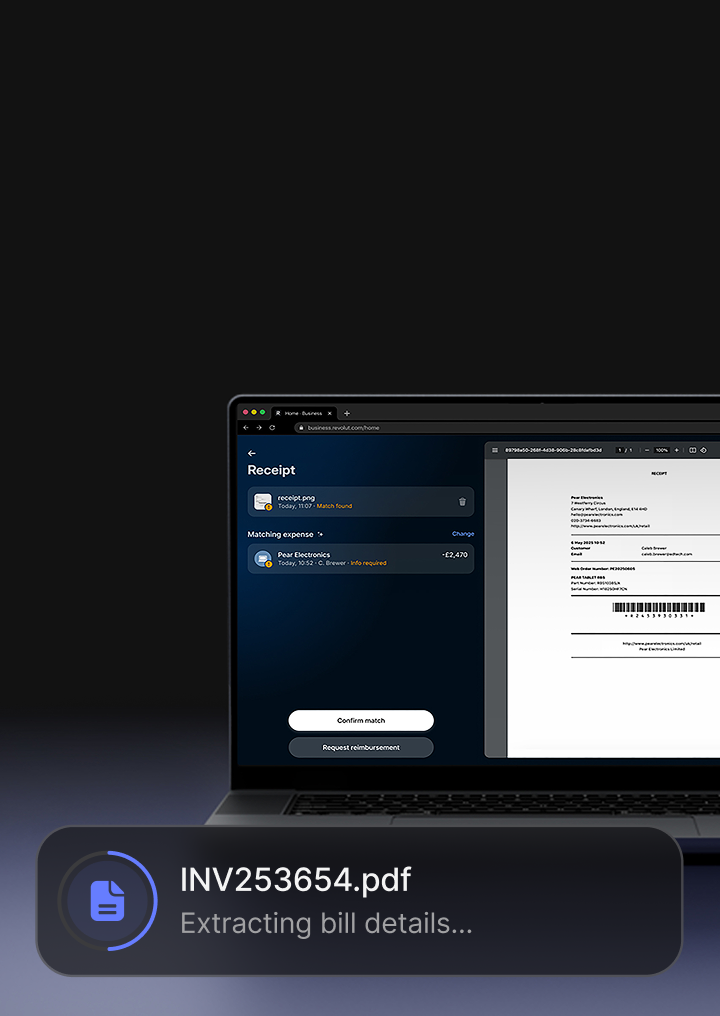 Automatic receipt matching on a laptop